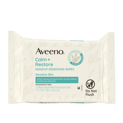 Aveeno Calm + Restore lingettes démaquillantes sans parfum, paquet avant