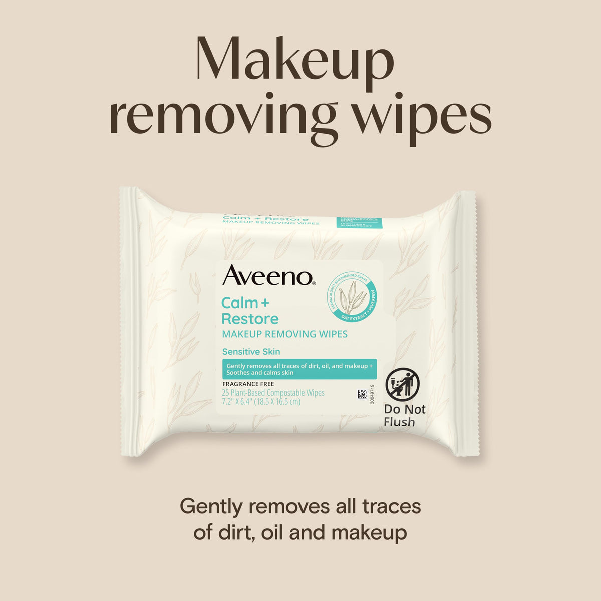 Aveeno Calm + Restore lingettes démaquillantes, vue arrière du paquet