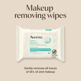 Aveeno Calm + Restore lingettes démaquillantes, vue arrière du paquet
