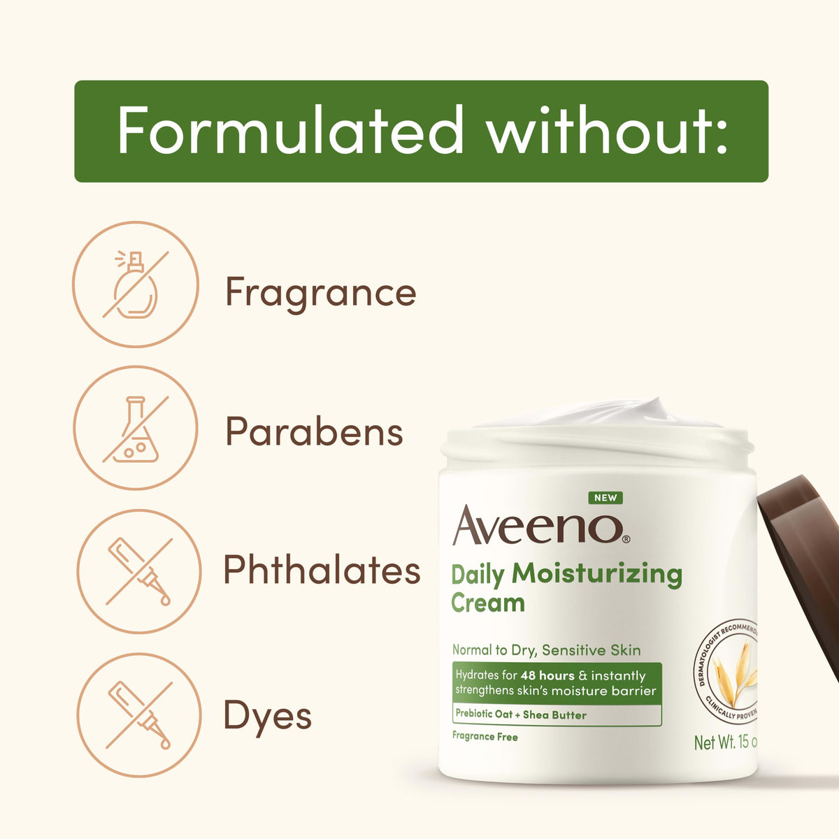 Aveeno Crème Hydratante Quotidienne 630g sur une étagère de salle de bain