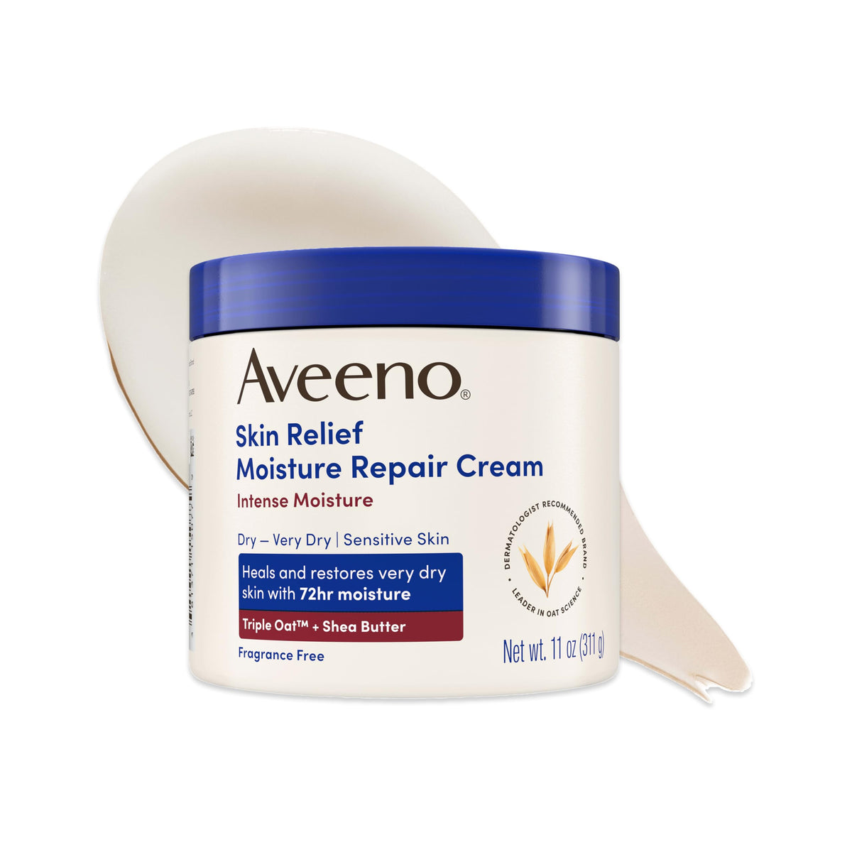 Aveeno Crème Réparatrice Intense 410g vue avant avec texture crème