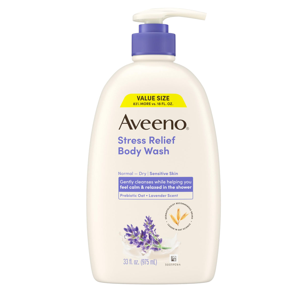 Aveeno Gel Douche Apaisant 33 fl oz vue avant avec étiquette lavande