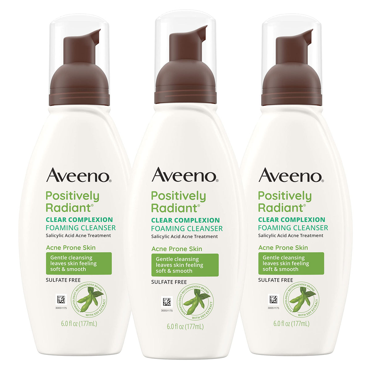 Aveeno nettoyant moussant visage sans huile, pack de 3 bouteilles de 180 ml