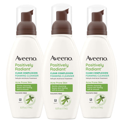 Aveeno nettoyant moussant visage sans huile, pack de 3 bouteilles de 180 ml