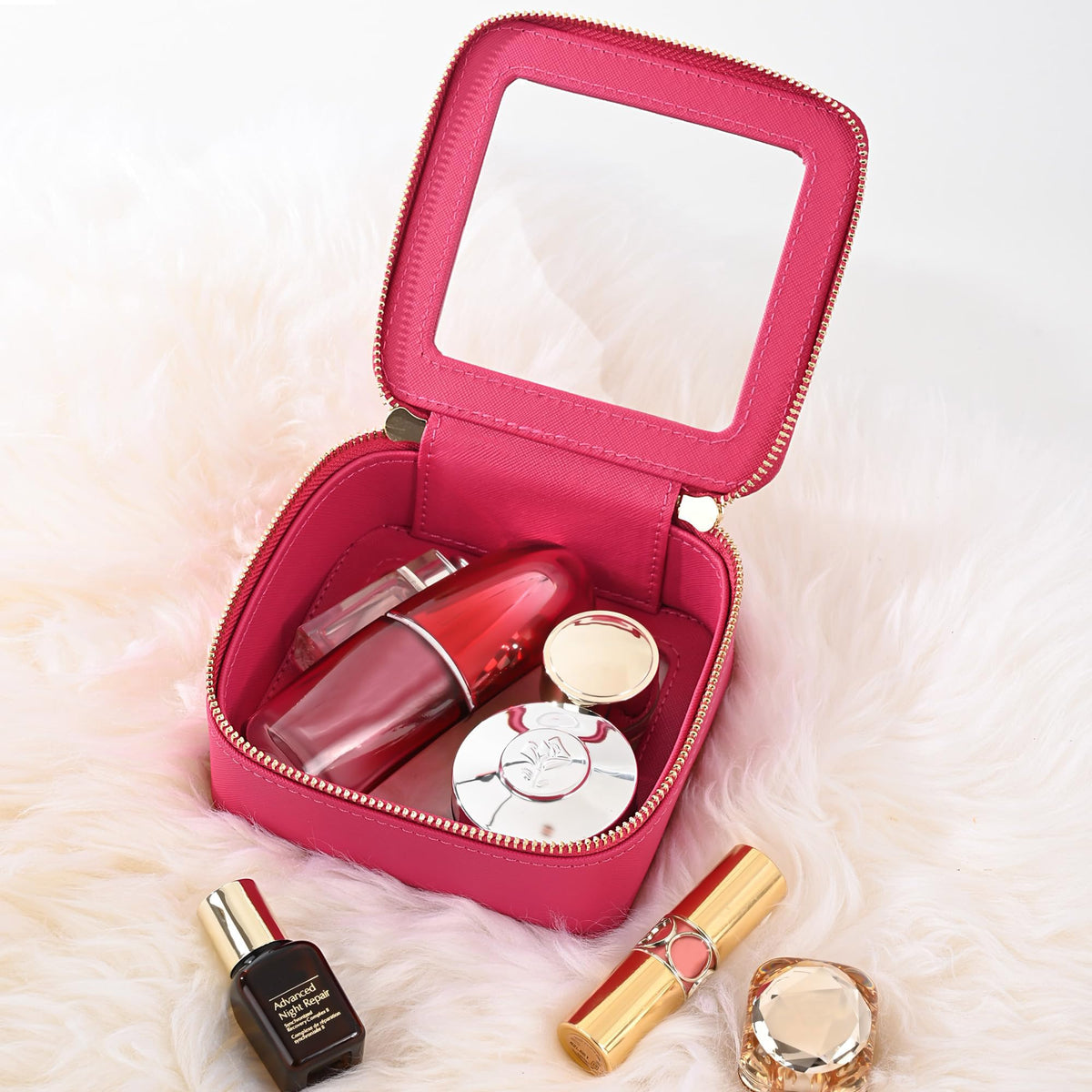Aveniee Mini Sac de Maquillage rose avec fermeture éclair