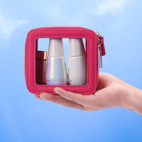 Aveniee Mini Sac de Maquillage Transparent ouvert avec produits de beauté