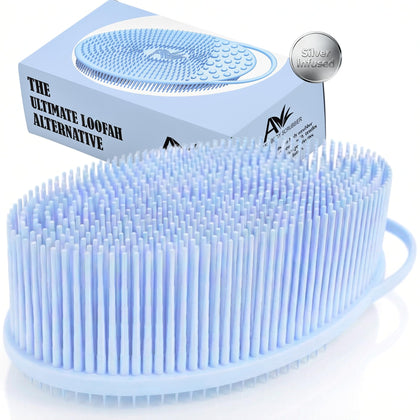 Avilana gant de bain en silicone bleu et argent, vue de face