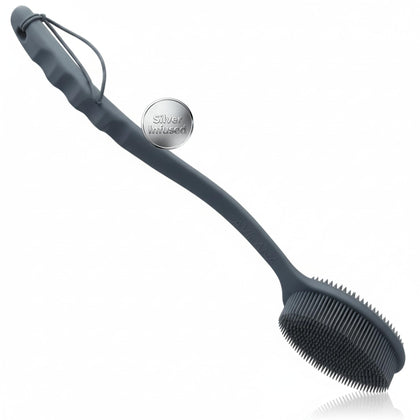 Avilana gant de bain en silicone gris foncé avec poignée longue