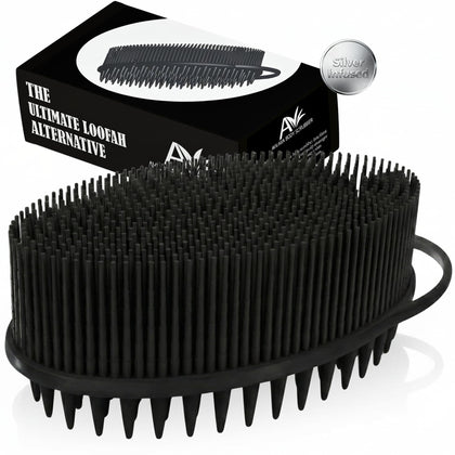 Avilana gant de bain en silicone noir et argent, vue de face