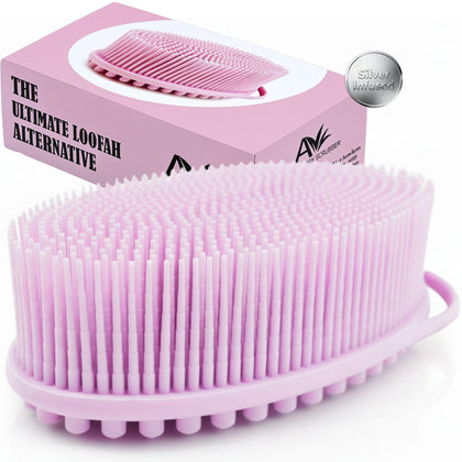 Avilana gant de bain en silicone rose et argent avec texture douce