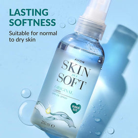 AVON SKIN SO SOFT Huile sèche Jojoba 250ML en utilisation sur peau