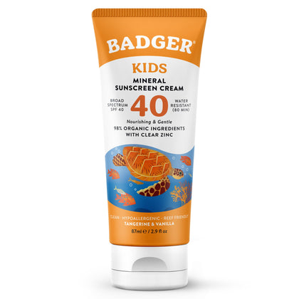 Badger Crème Solaire Minérale Enfants SPF 40 tube avant