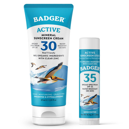 Badger Crème Solaire Minérale SPF 30 et Stick Visage SPF 35 ensemble