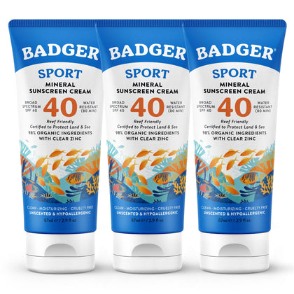 Badger Crème Solaire Minérale SPF 40 tube avant avec étiquette bio