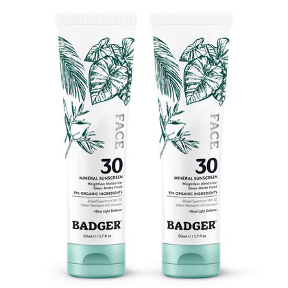 Badger Crème Solaire Minérale Visage SPF 30, tube avant