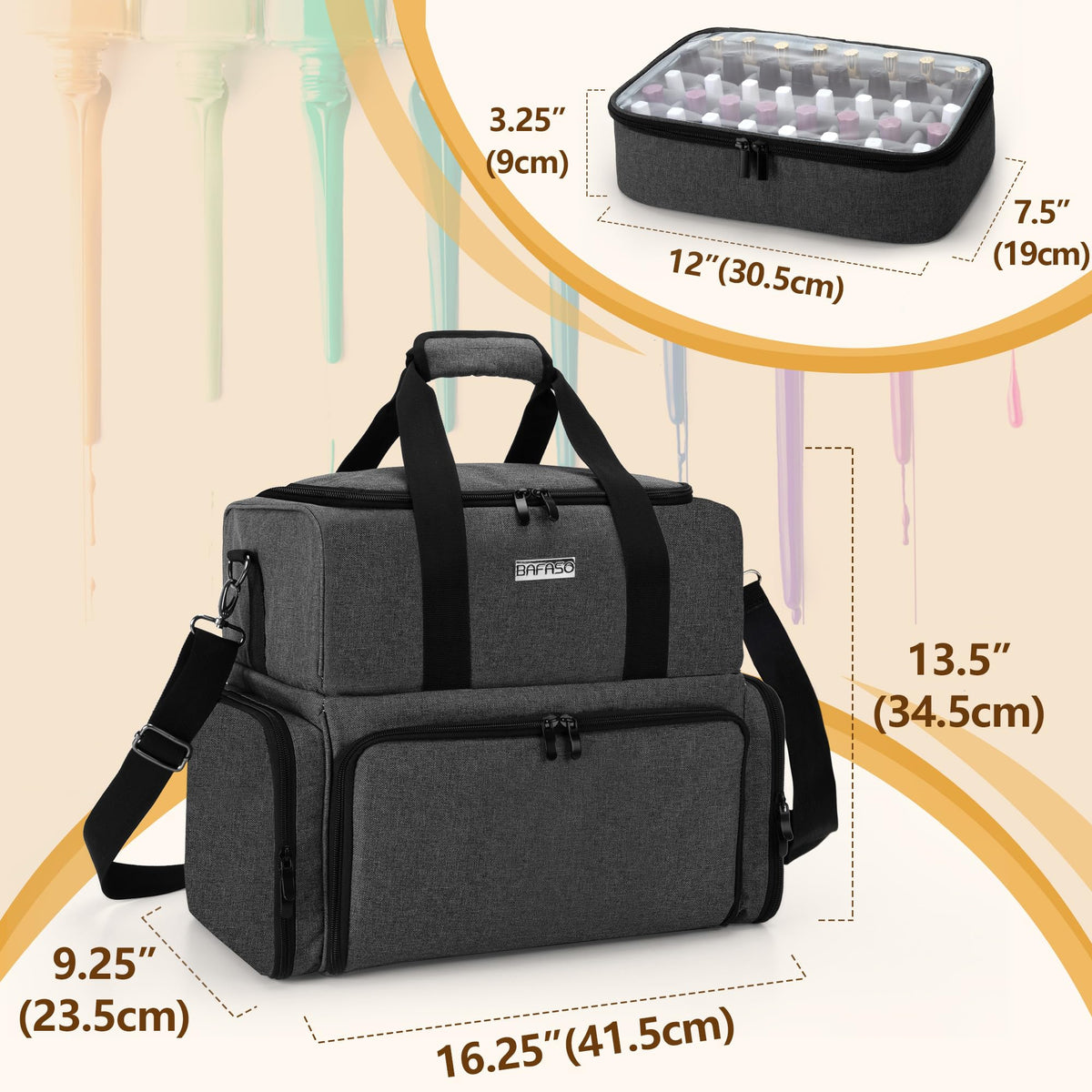 BAFASO organisateur de vernis à ongles noir avec bandoulière