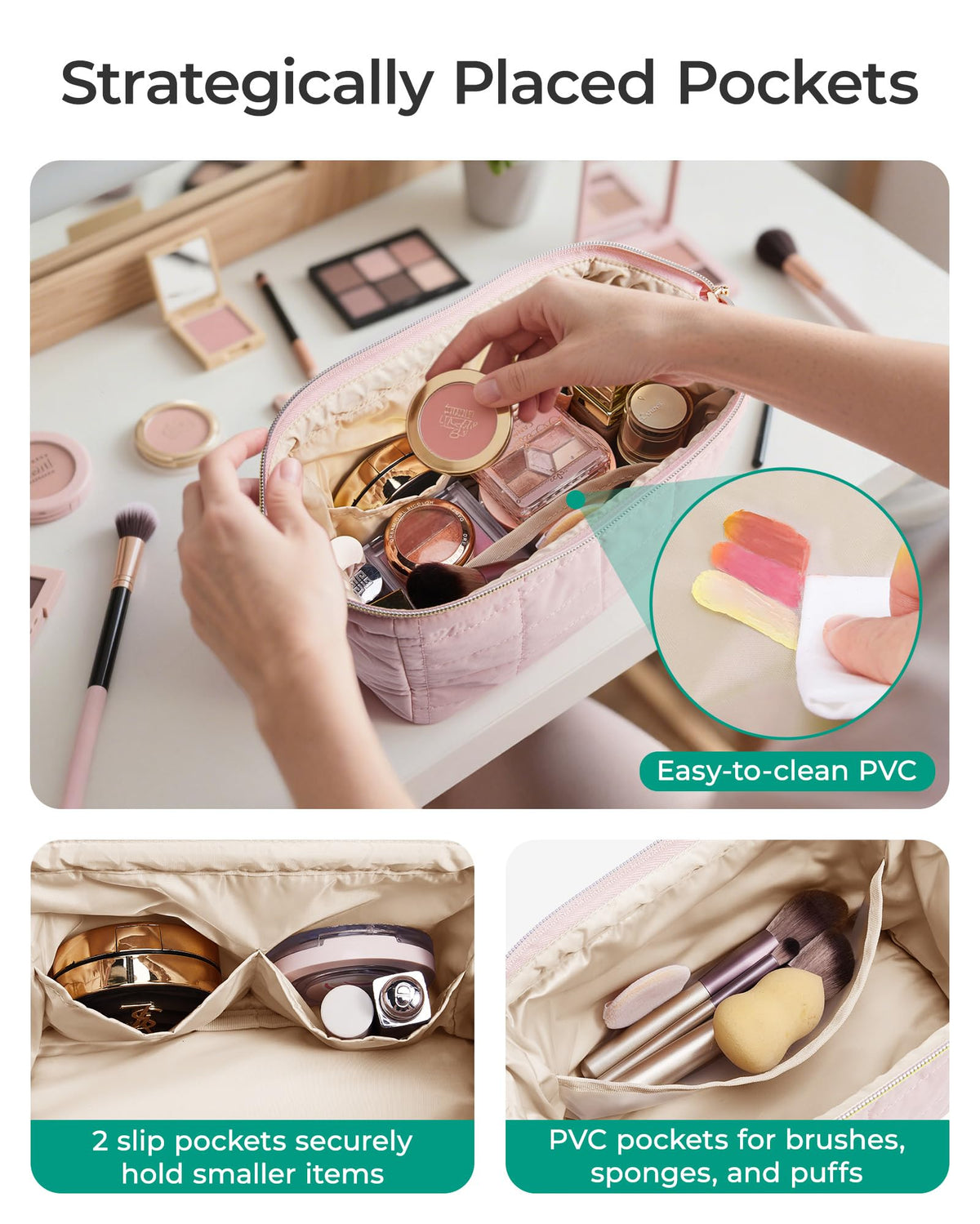 BAGSMART trousse avec pinceaux de maquillage à l'intérieur
