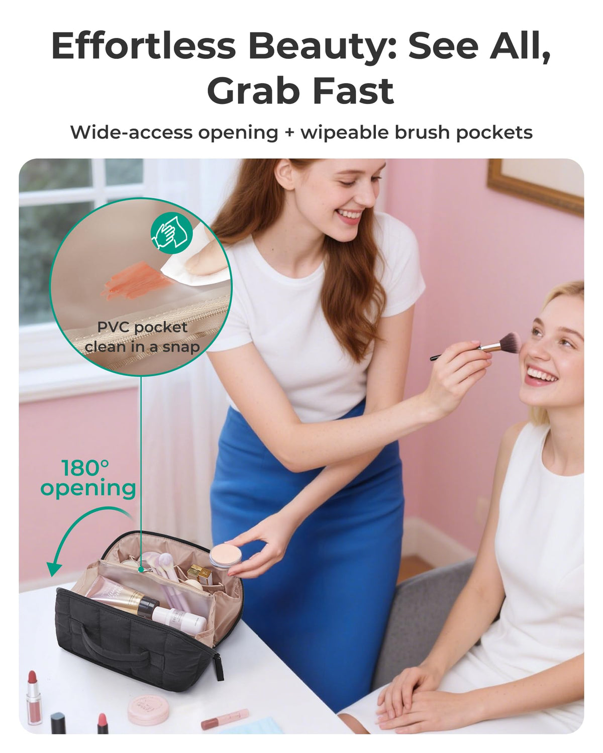 BAGSMART trousse de maquillage ouverte avec cosmétiques