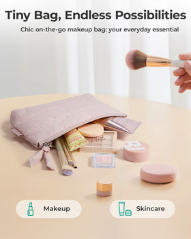 BAGSMART trousse de maquillage rose avec zip pelucheux