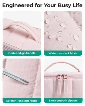 BAGSMART trousse de maquillage sur une table avec divers produits de beauté