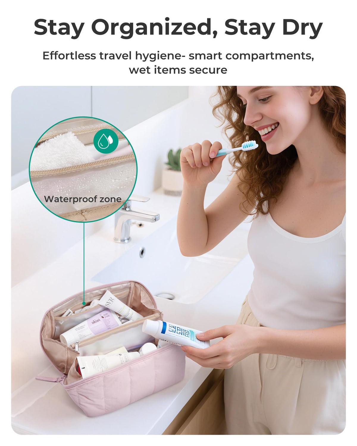 BAGSMART trousse de maquillage vue de côté avec poignée