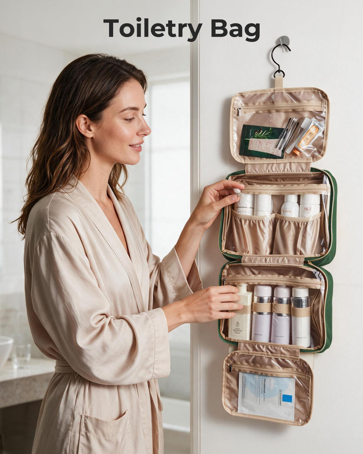 BAGSMART trousse de toilette avec compartiments et accessoires