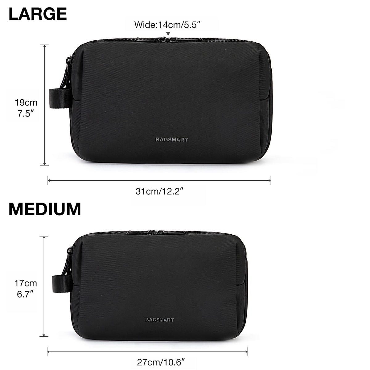 BAGSMART trousse de toilette avec zip double et fermeture snap