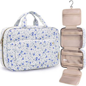BAGSMART Trousse de Toilette bleue avec motif floral, vue de face
