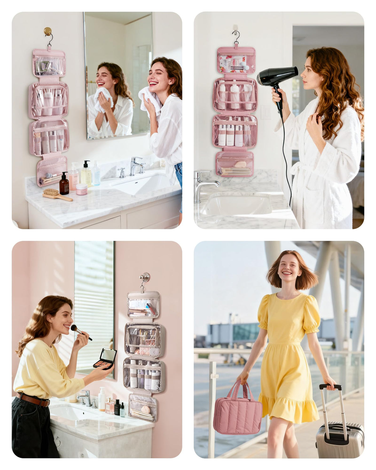 BAGSMART trousse de toilette en situation sur une table de salle de bain