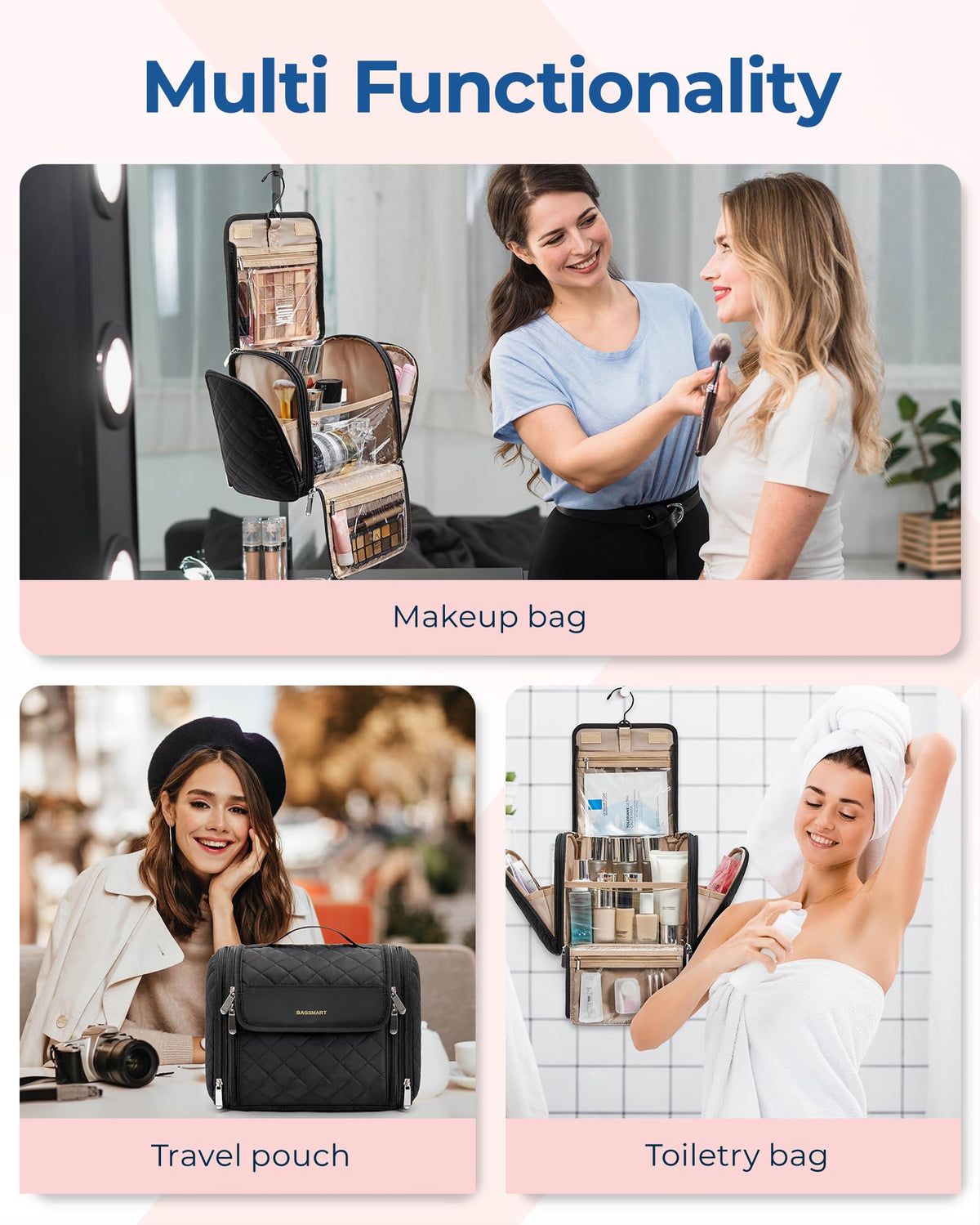 BAGSMART trousse de toilette femme avec produits de beauté à l'intérieur
