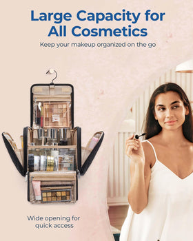 BAGSMART trousse de toilette femme ouverte montrant les poches transparentes