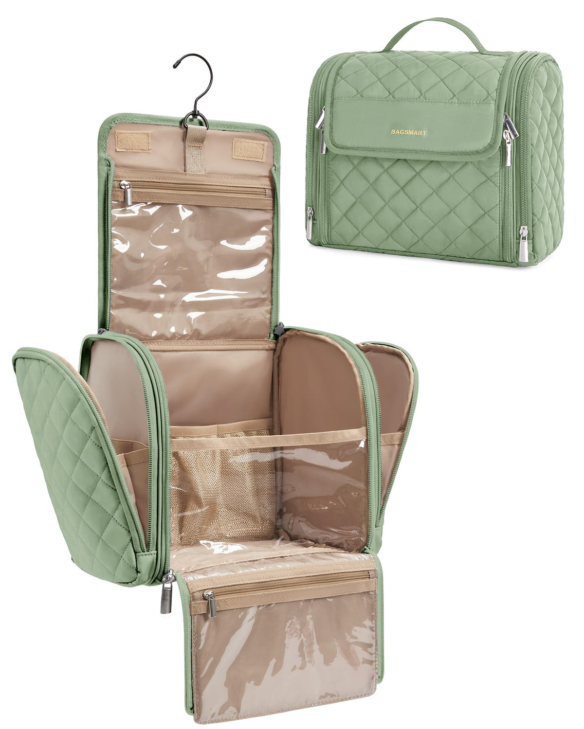 BAGSMART trousse de toilette femme vue avant avec crochet et poches transparentes