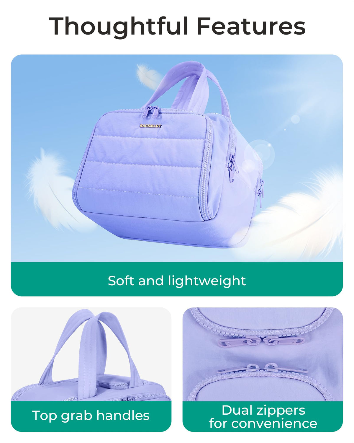 BAGSMART trousse de toilette fermée avec fermeture éclair