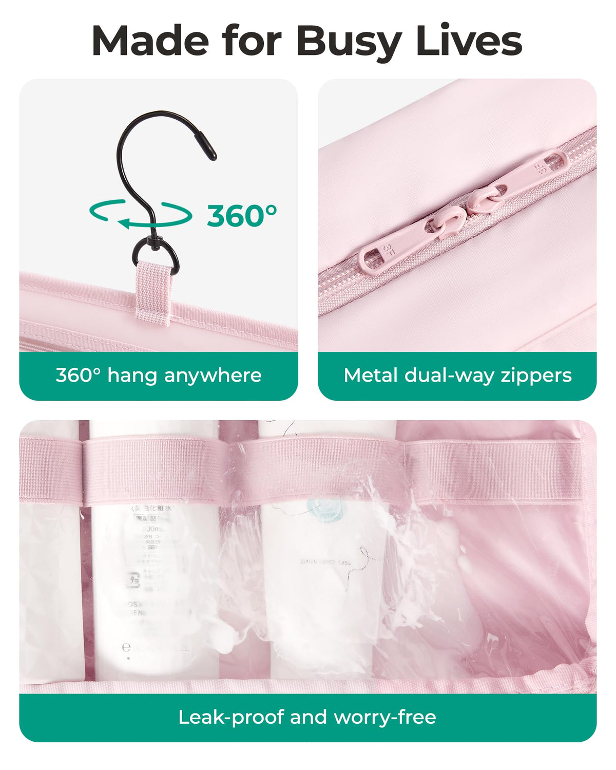 BAGSMART trousse de toilette fermée vue de dessus avec dimensions