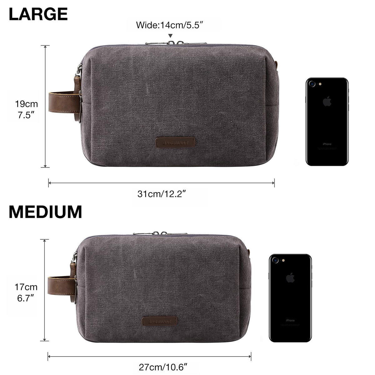 BAGSMART trousse de toilette grise vue de dos avec fermeture éclair