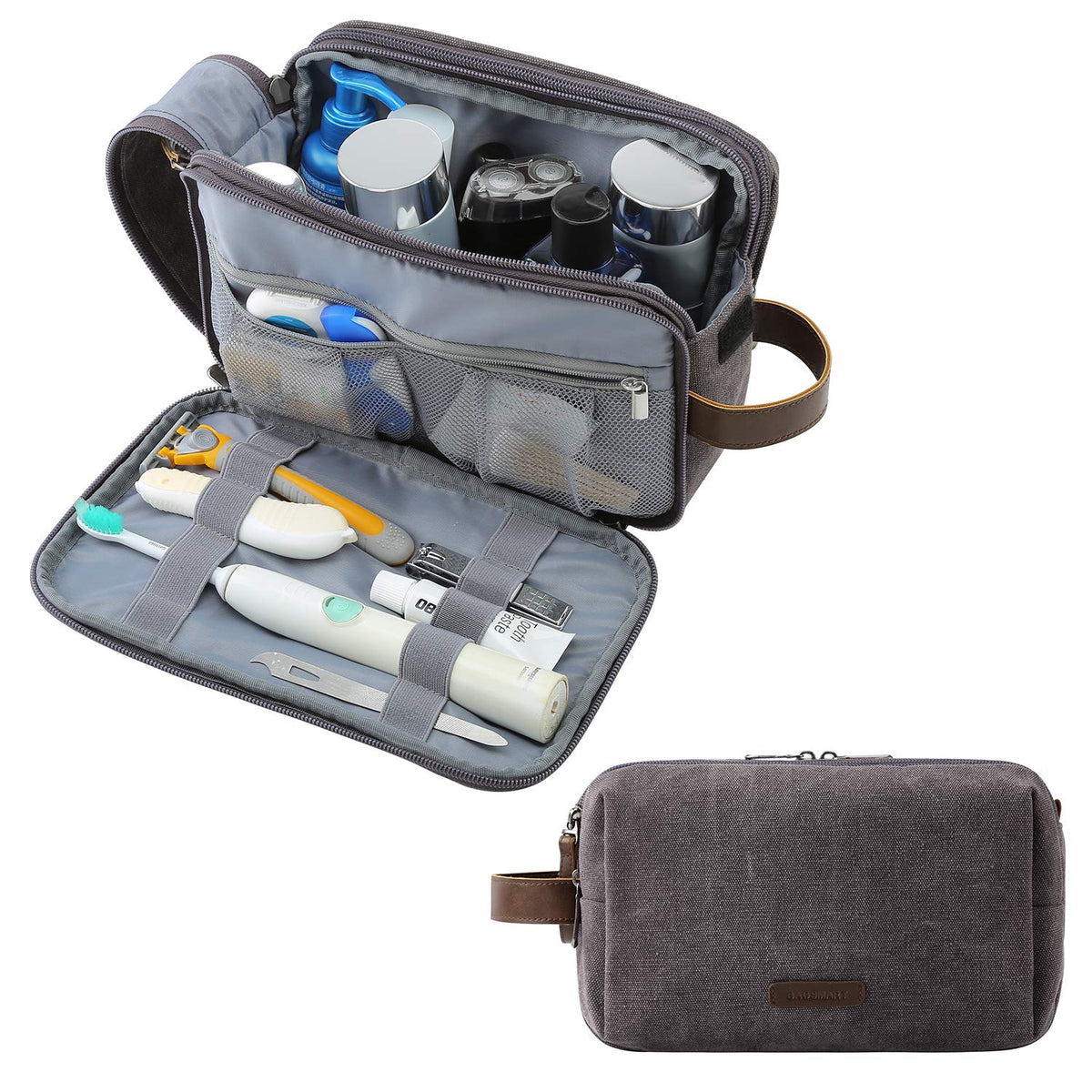 BAGSMART trousse de toilette grise vue de face avec fermeture éclair