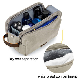 BAGSMART trousse de toilette homme beige ouverte montrant les compartiments