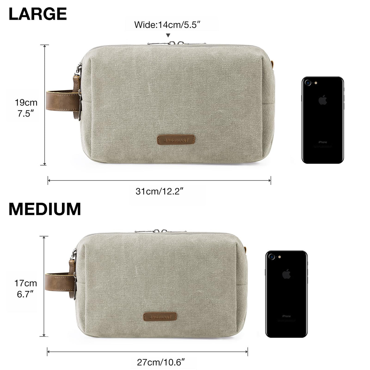 BAGSMART trousse de toilette homme beige sur une surface de voyage