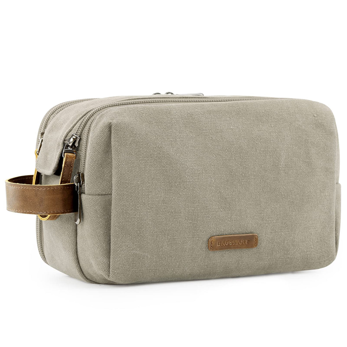 BAGSMART trousse de toilette homme beige vue avant avec fermeture éclair