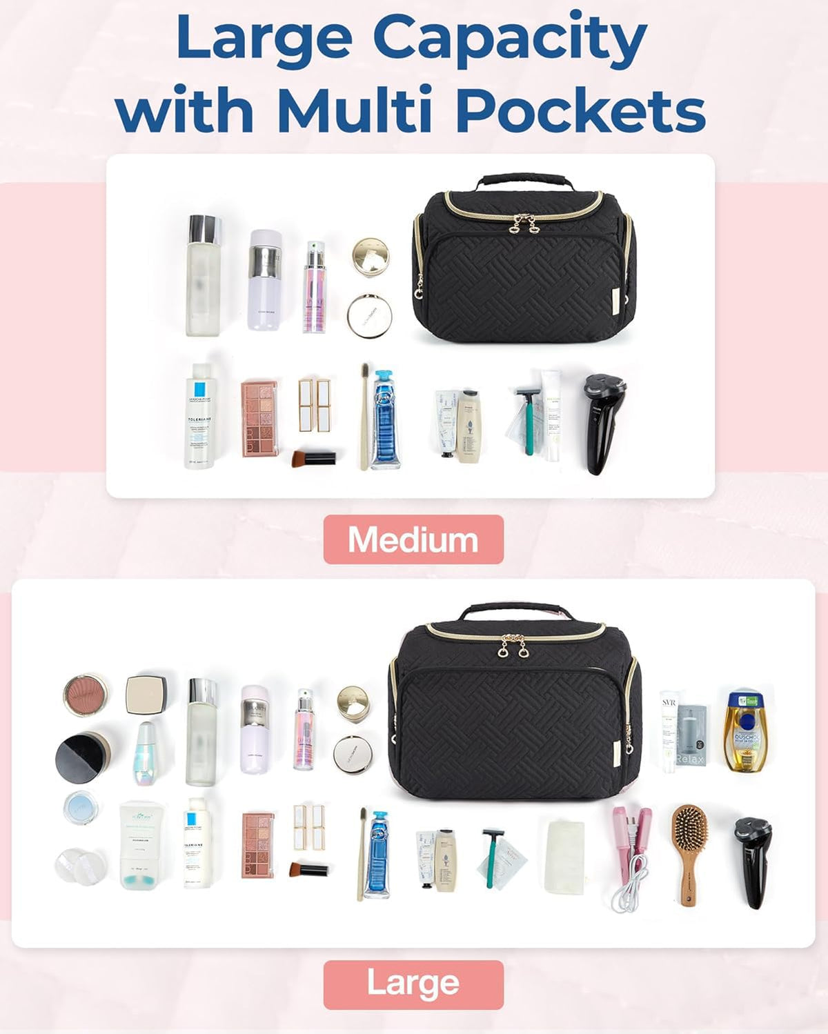 BAGSMART Trousse de Toilette noire avec poignée