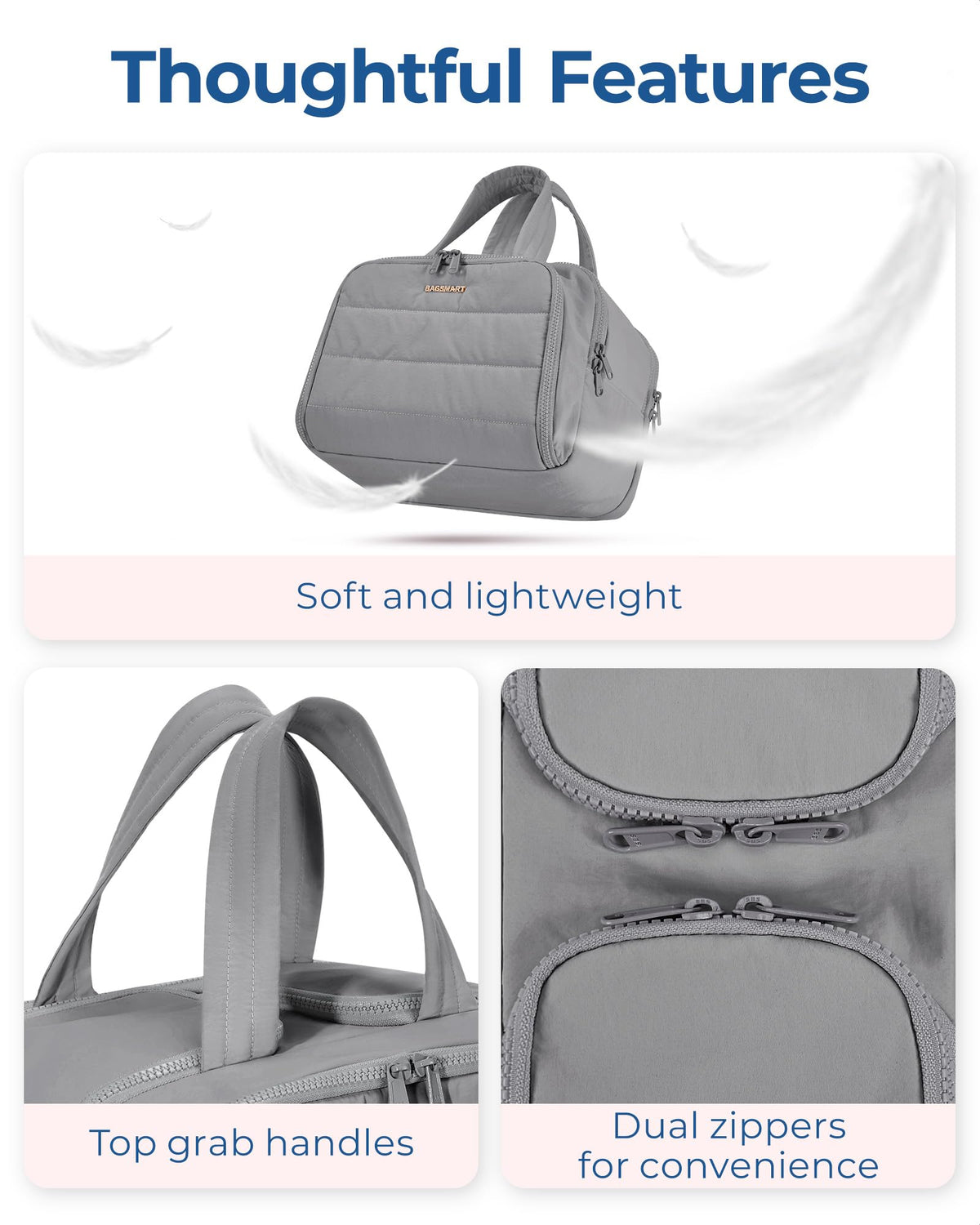 BAGSMART trousse de toilette ouverte montrant l'intérieur avec produits de beauté