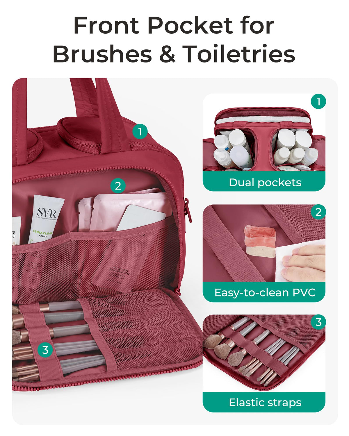 BAGSMART trousse de toilette ouverte montrant les compartiments intérieurs