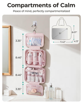 BAGSMART trousse de toilette ouverte montrant les poches et compartiments
