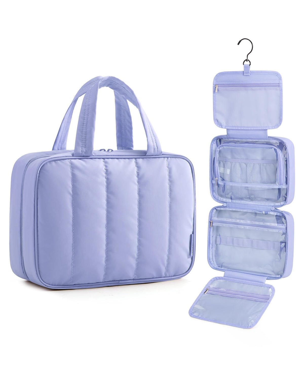 BAGSMART trousse de toilette portable violet vue avant avec crochet suspendu
