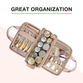 BAGSMART trousse de toilette rose avec poches en PVC pour pinceaux