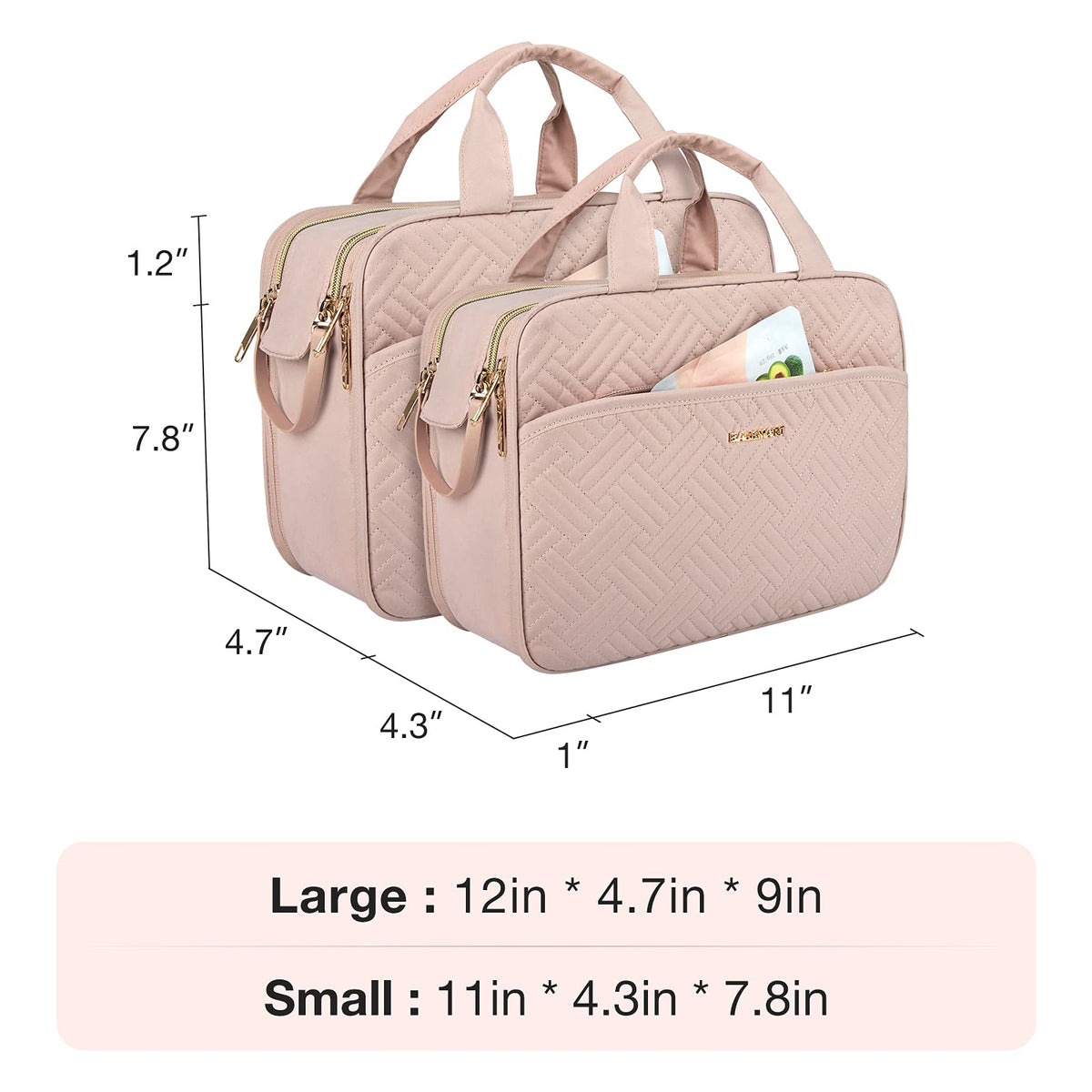 BAGSMART trousse de toilette rose remplie de produits de beauté