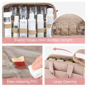 BAGSMART trousse de toilette rose vue arrière avec zippers