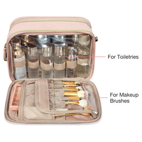 BAGSMART trousse de toilette rose vue latérale avec design à double ouverture