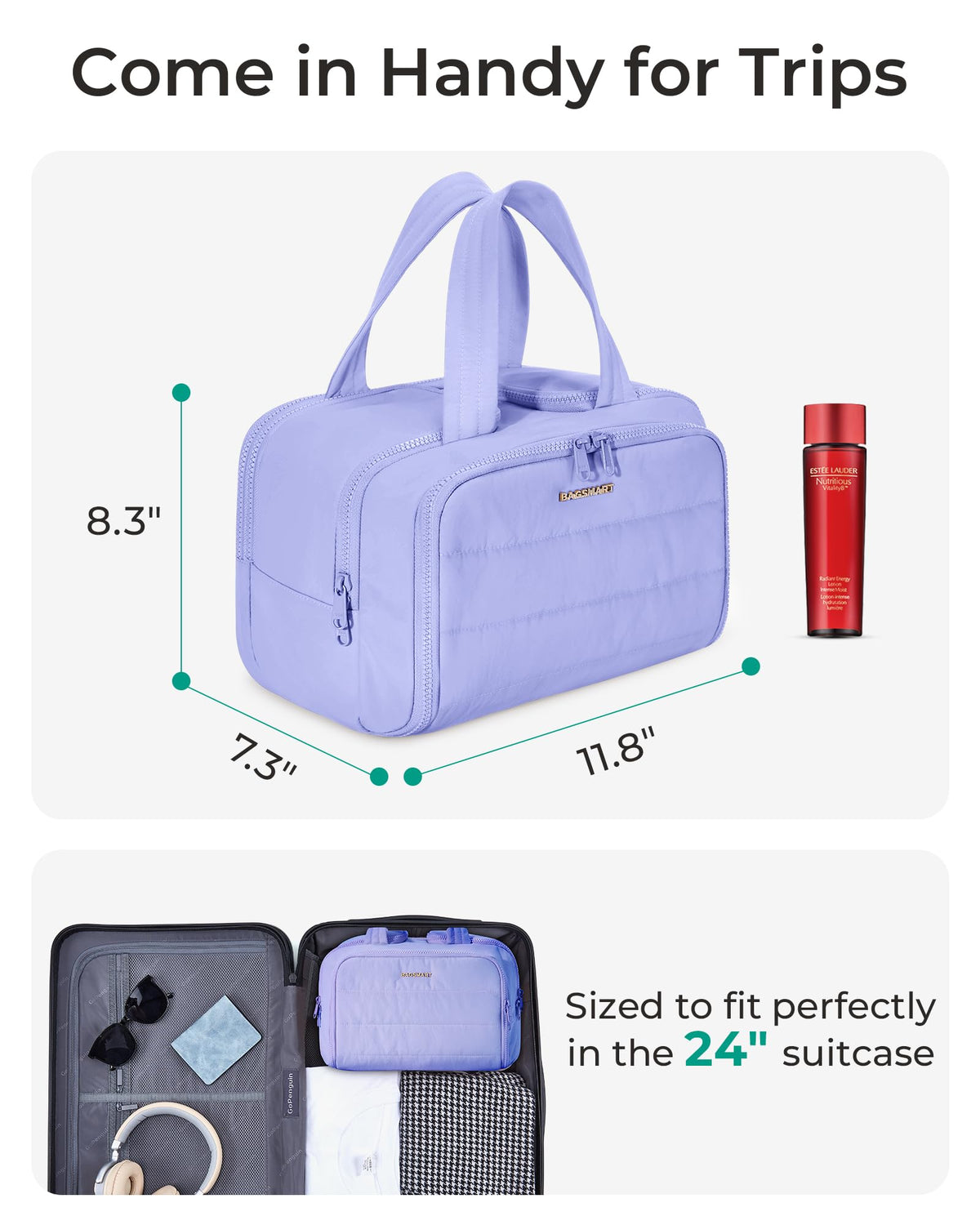 BAGSMART trousse de toilette sur une surface plane avec des produits cosmétiques