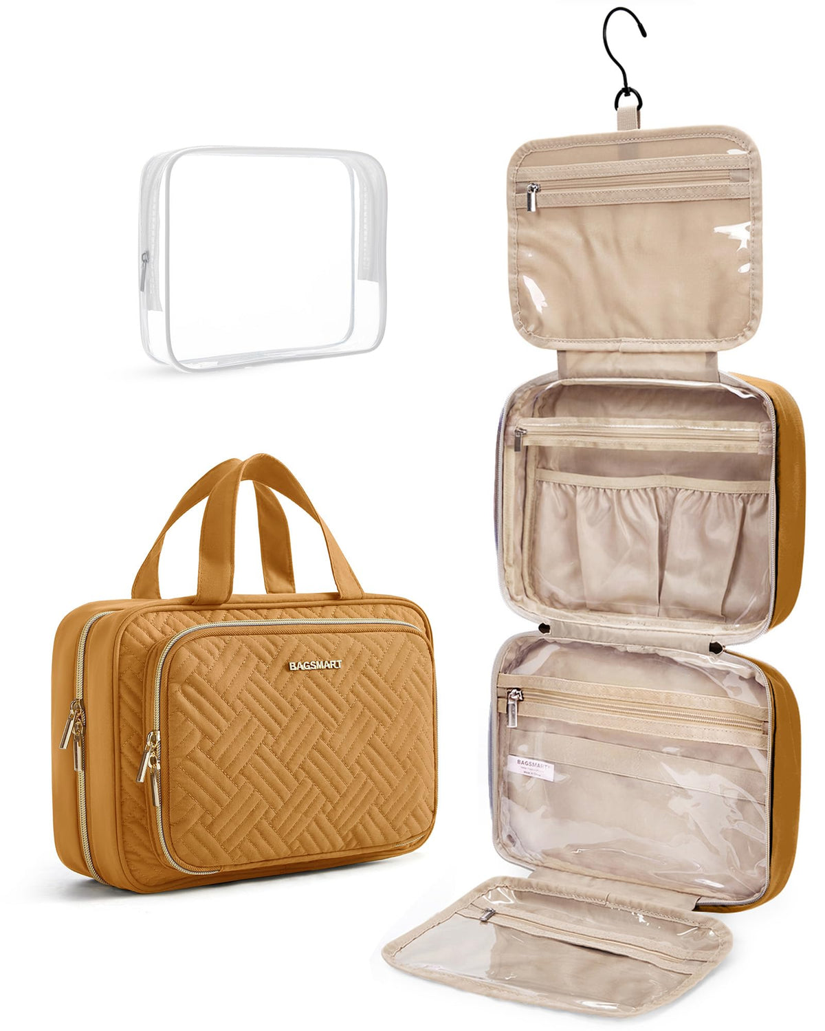 BAGSMART trousse de toilette suspendue couleur beige avec 4 compartiments